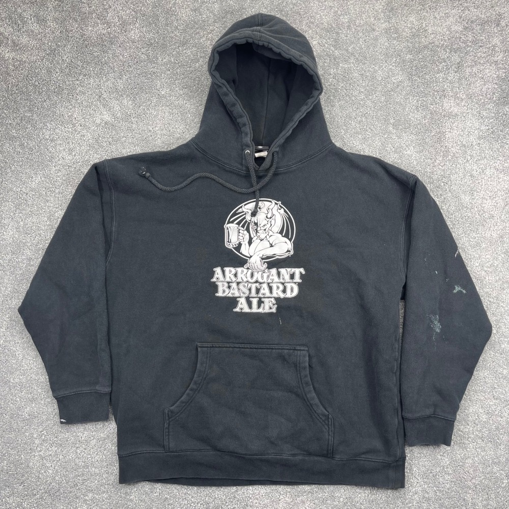 Stone Brewing Arrogant Bastard Ale Hoodie Black Graphic Pullover Mens XL